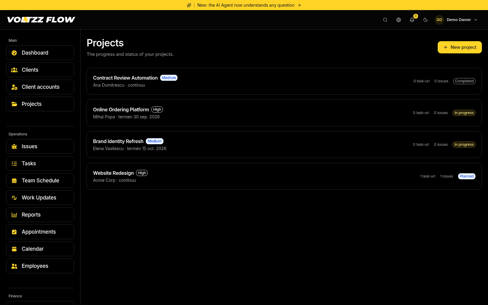 Projects and tasks